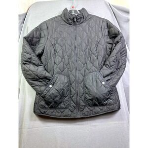 Eddie Bauer Women Black Diamond Quilted Full Zip Jacket Coat Mock Neck Pockets L